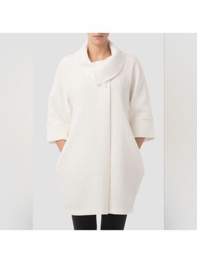 Joseph Ribkoff White Waffle Knit Cowl Neck Jacket